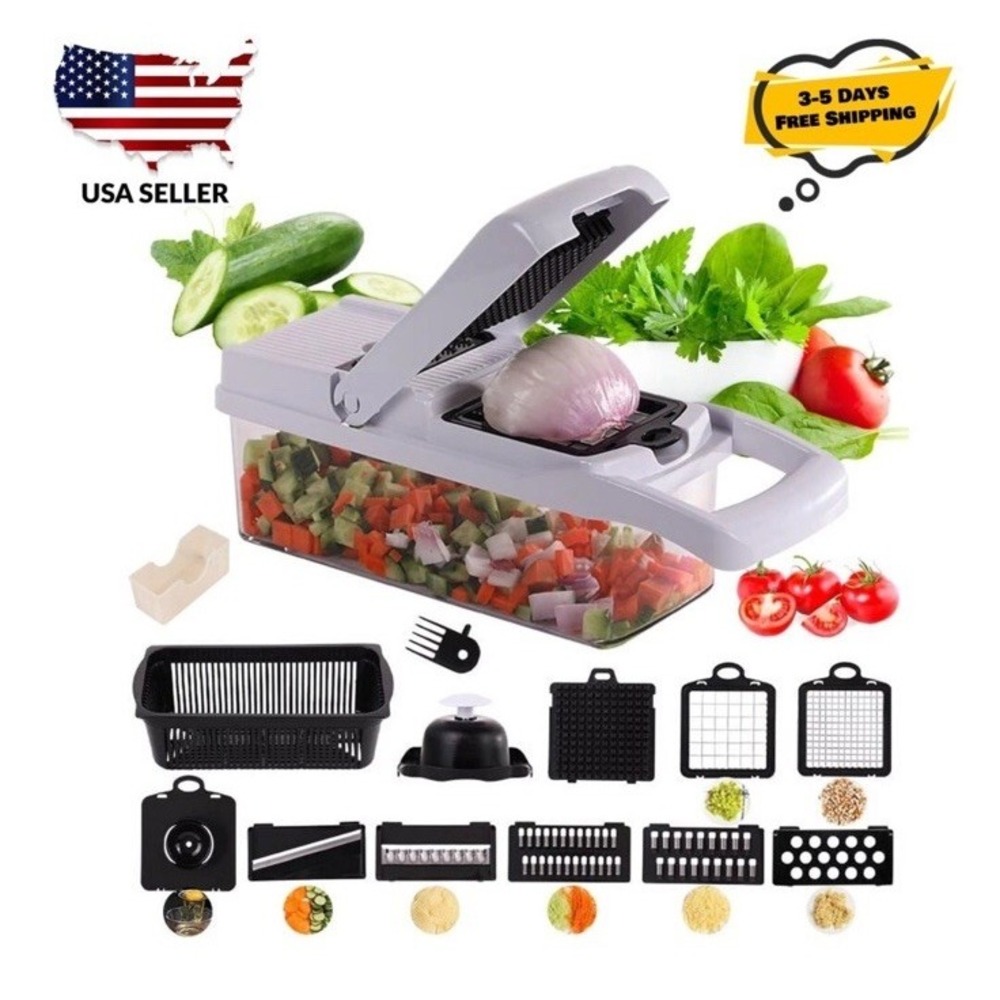 22-in-1 Vegetable Chopper Mandoline Slicer Food Cutter 11 Blades Grey Clear